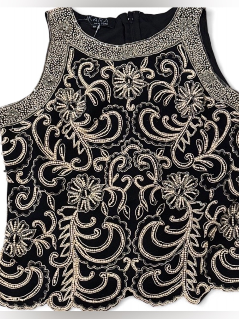 J Kara Black and Gold Beaded Sleeveless Dressy Top